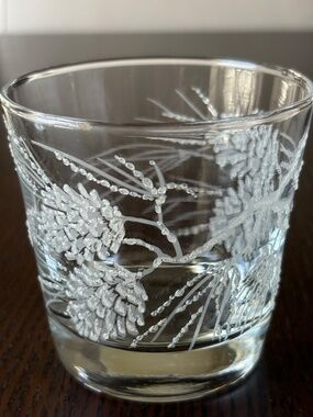 Vintage Libbey Etched Pine Cone , Set of Four Lowball Glasses, Midcentury